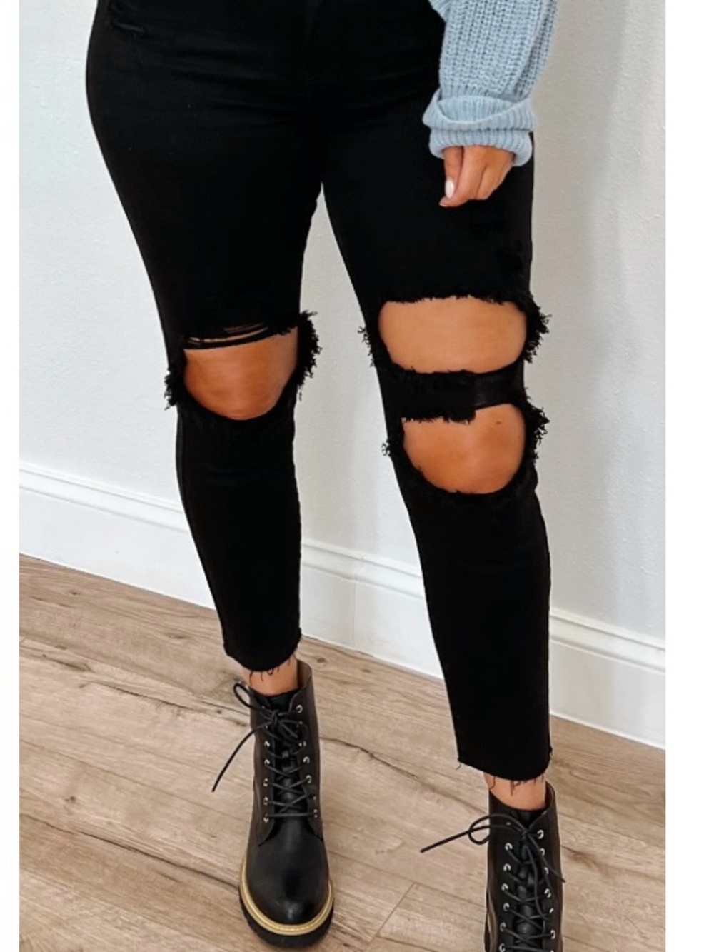 Ripped Black Ankle Crop Jeans